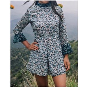 TOPSHOP floral bell sleeve boho flowy romper 4